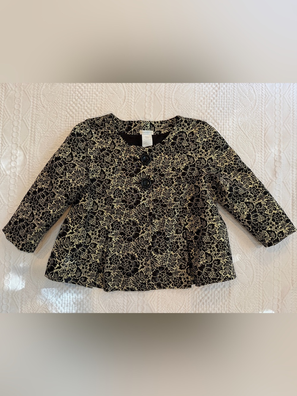 Worthington Black Gold Brocade Women's Size S 3/4 Sleeve Button Front Jacket